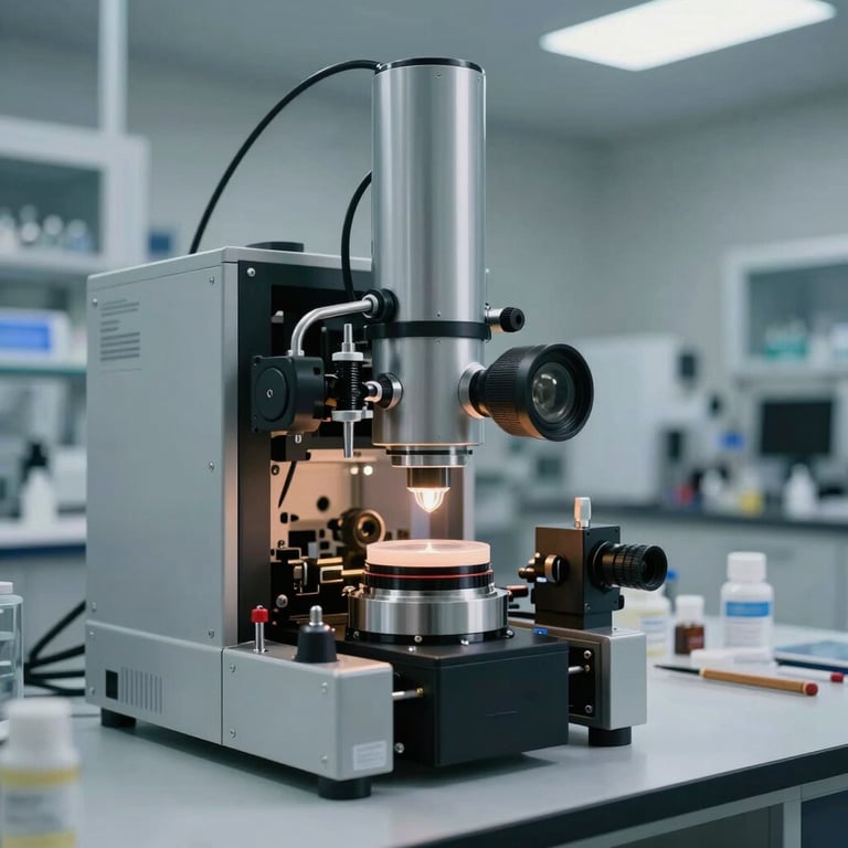 Interior of a high-tech laboratory in Germany, showing precision manufacturing of cosmetic equipment.
