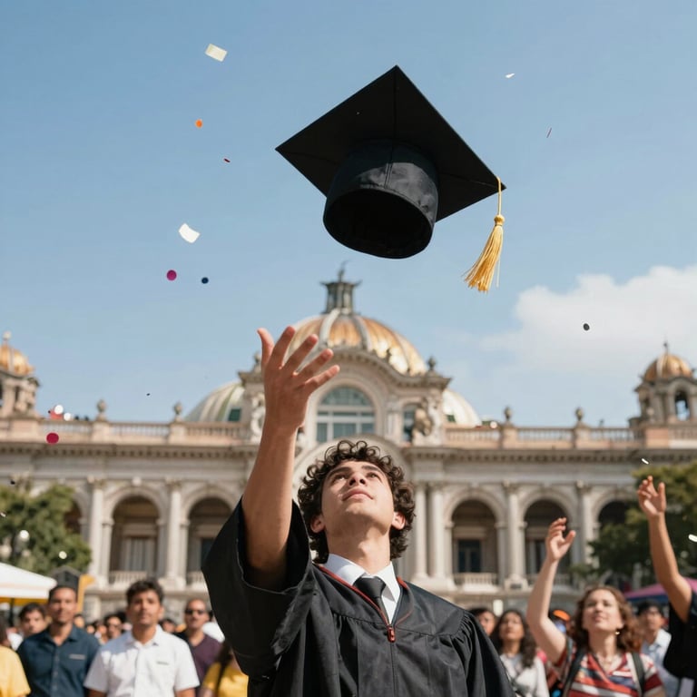 a woman standing in front of a building holding up a clock