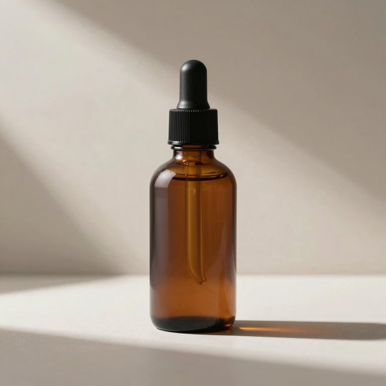An artistic photograph of a high-end wellness product in a clean, minimalist setting with soft shadows and digital light rays.