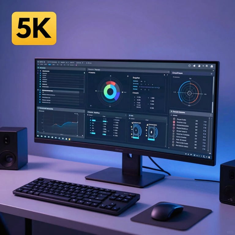 A sleek workstation showing a professional dashboard with soft Periwinkle Blue ambient lighting.