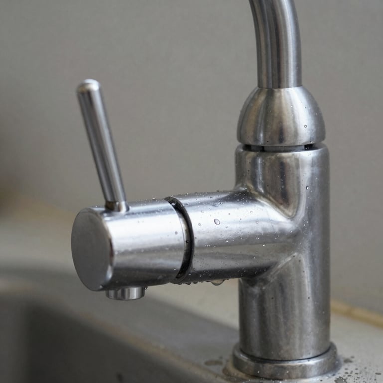 Macro detail of a stainless steel kitchen faucet shining and free of water spots.