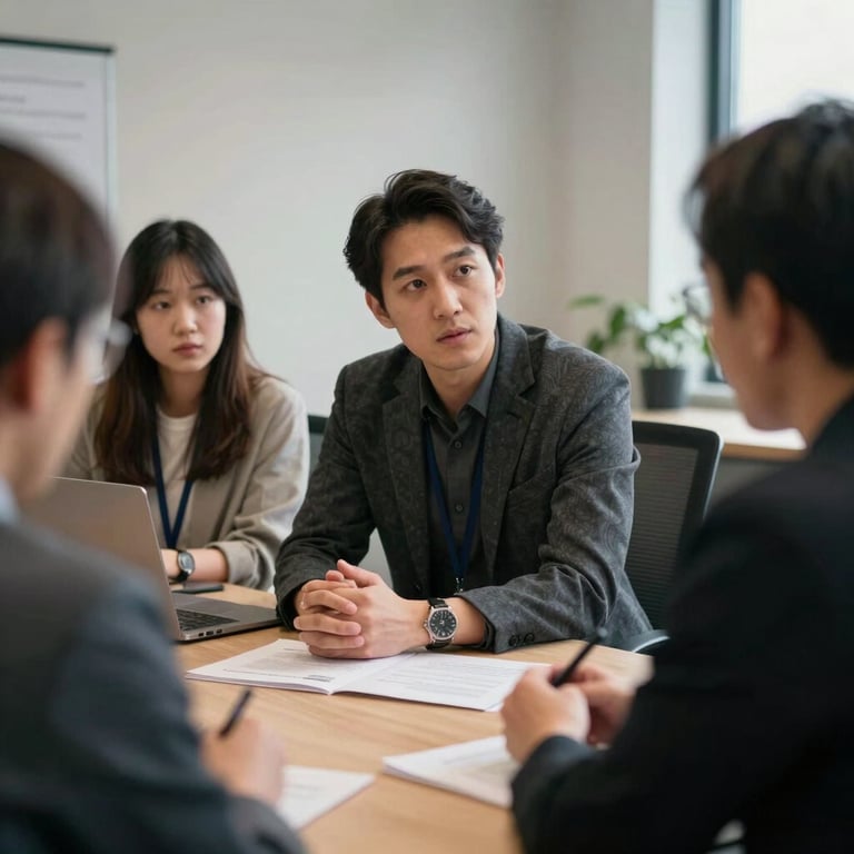 A collaborative business marketing session with professionals discussing branding strategy.