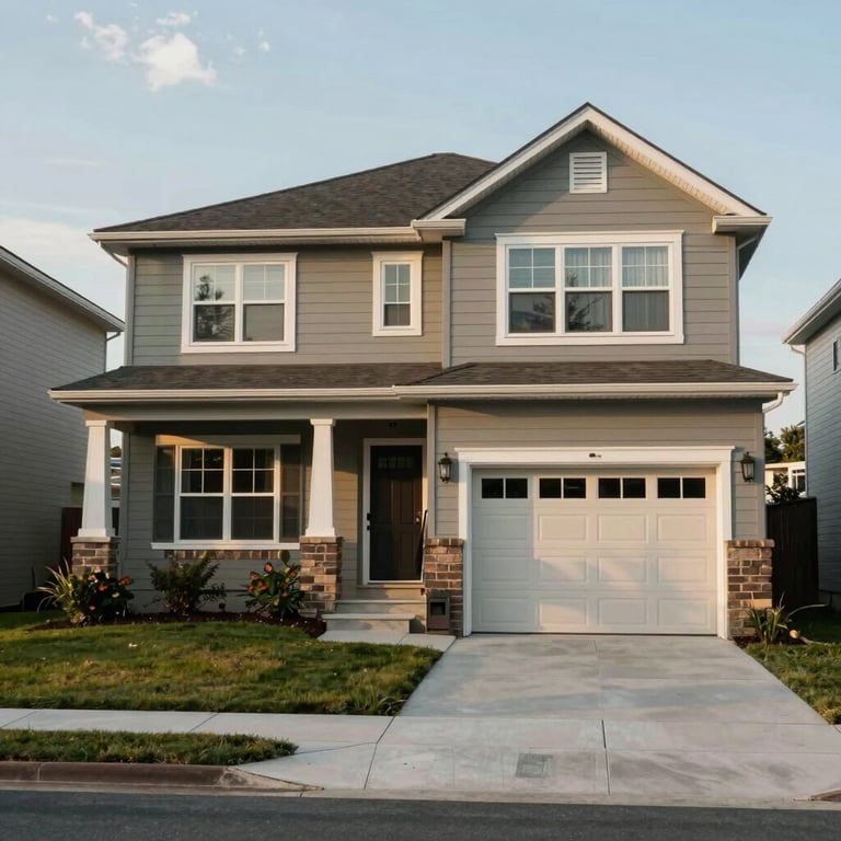 A serene North American / US residential home exterior during daytime, reflecting safety and community health.