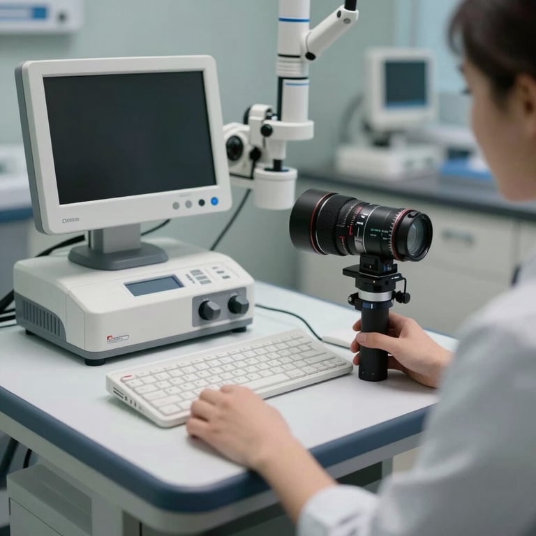 A focused shot of a modern medical workstation in a North American / US office, symbolizing high-quality technical support.