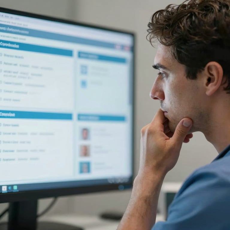 Close-up of a healthcare professional in Sydney, Australia nodding while looking at a simplified data dashboard on a screen, professional lighting.