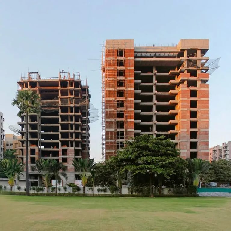 Residential apartment towers under construction in a new housing development project