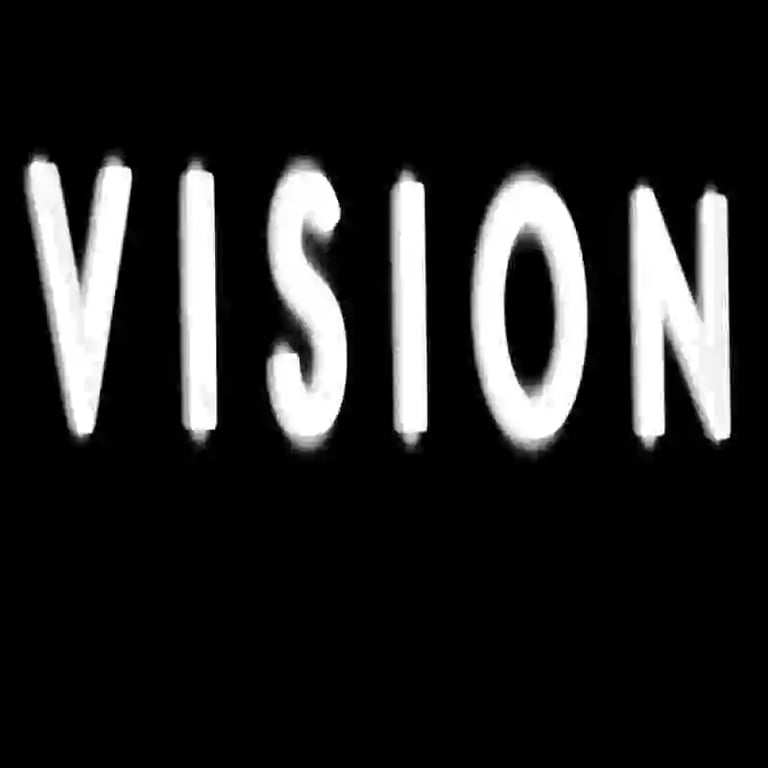 Vision text displayed in bold white letters on a black background