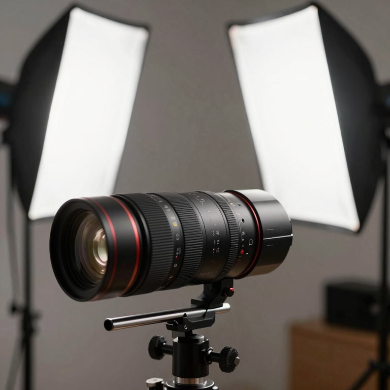 Behind-the-scenes shot of a professional lighting setup for a food photography session.