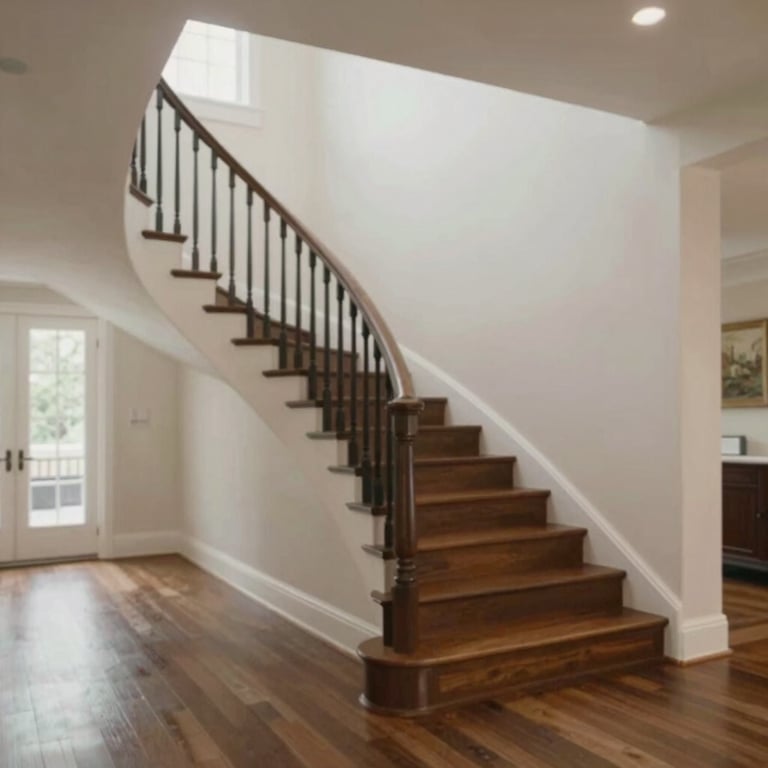 A grand entryway of a sold home featuring a winding staircase, dark wood flooring, and a bright, airy atmosphere.
