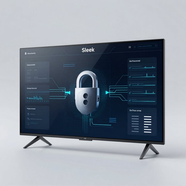 Sleek and modern network security interface showing stylized data flow on a light gray background.