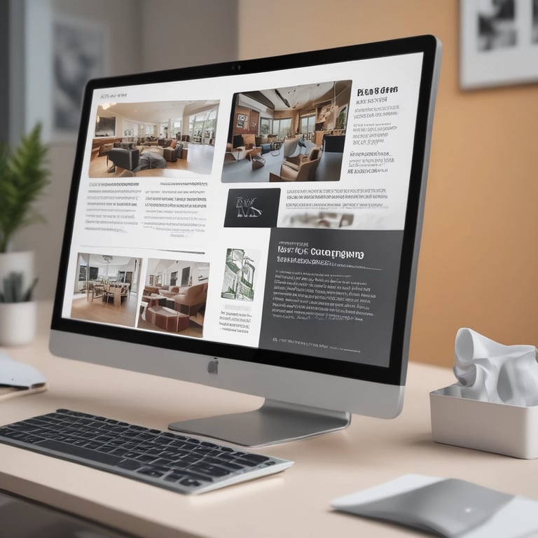 A creative workspace with colorful sketches and digital screens showing graphic design projects in progress.