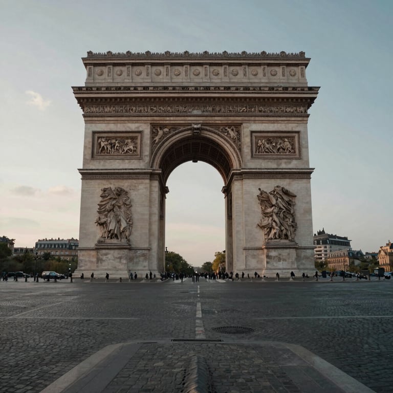 View of the Place de la Concorde in Paris at dusk with soft cinematic lighting, evoking prestige and French heritage.