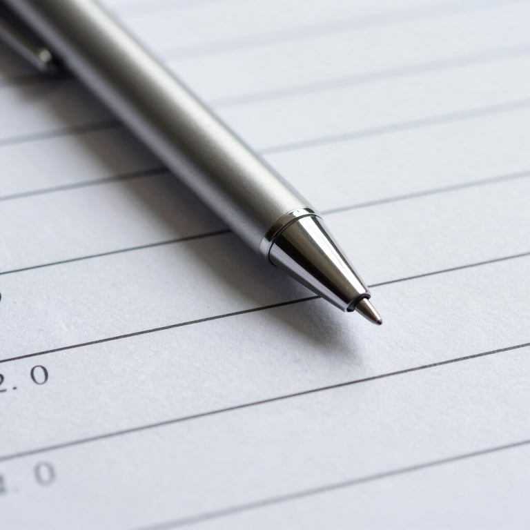 Close-up of a silver pen resting on an official administrative form, focusing on the texture and paper.