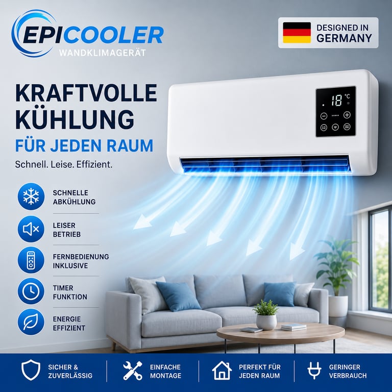 Epicooler Wandklimagerät mit starker Kühlung, leisem Betrieb und Fernbedienung