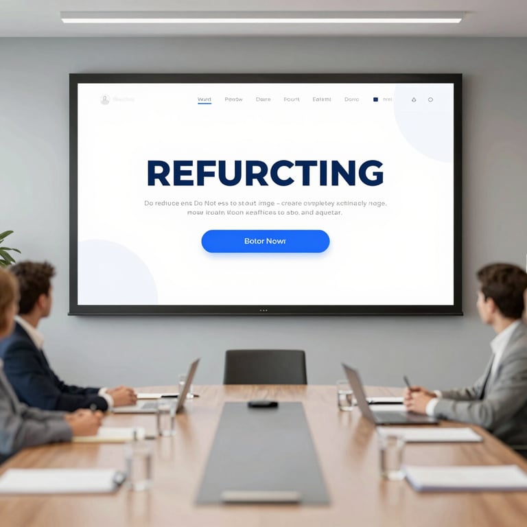 A wide shot of a boardroom presentation featuring a clean, impactful title slide with professional branding.