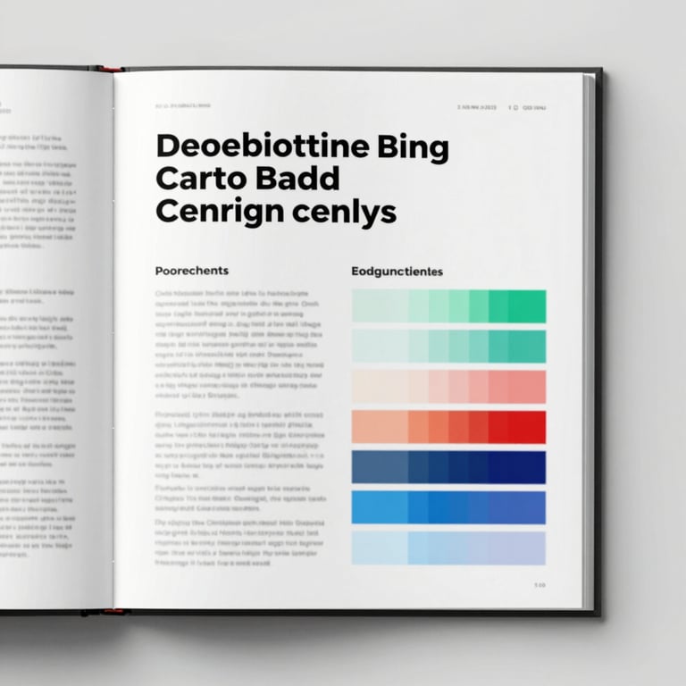 An open brand guidelines book showing typography and color palette specifications in a professional layout.
