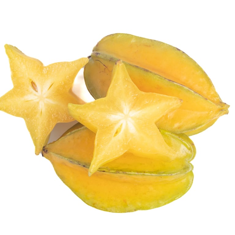 Fresh carambola (starfruit) showing its natural star-shaped slices