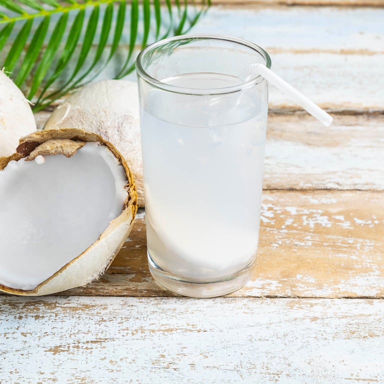 Fresh coconut water and pulp from tropical coconuts in the Dominican Republic