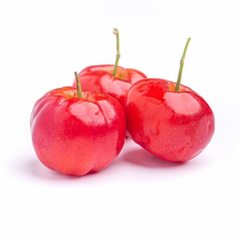 Dominican acerola cherries with shiny red skin