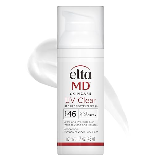 Oil-free EltaMD UV Clear Face Sunscreen SPF 46 with zinc oxide for sensitive, acne-prone skin