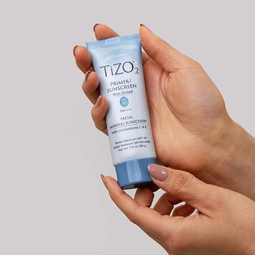 TiZO2 Facial Mineral Sunscreen and Primer with SPF 40, providing sun protection with a silky matte 