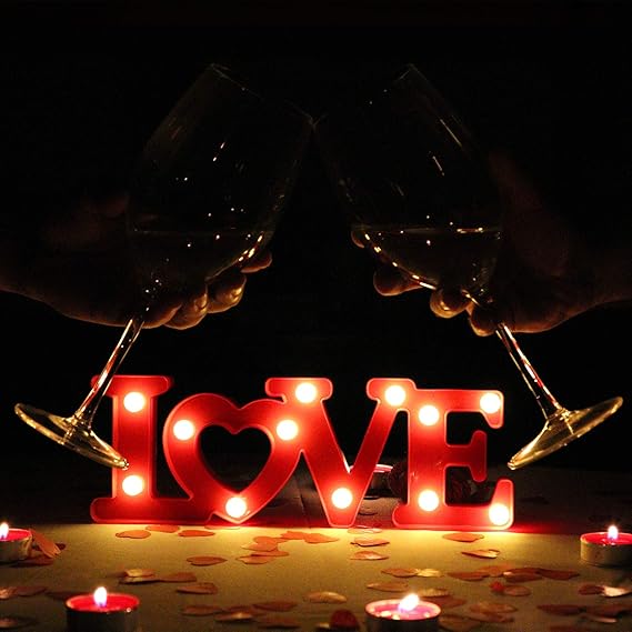 LED "LOVE" marquee sign with energy-efficient lights, perfect for romantic decor on tables, shelves,