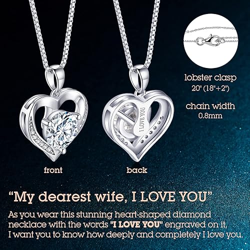 Heart-shaped moissanite pendant necklace engraved with "I LOVE YOU"—a romantic anniversary