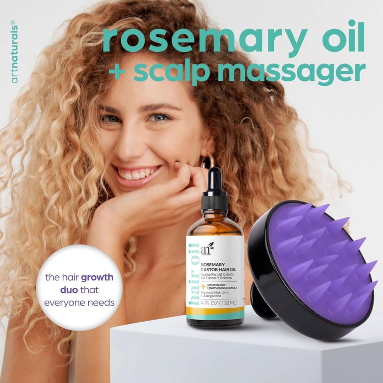 ArtNaturals Rosemary &amp; Castor Hair Growth Oil with scalp massager – natural hydration 