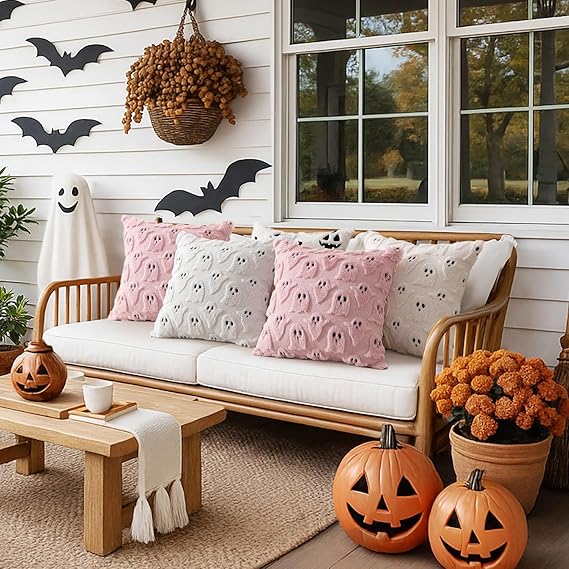 MIULEE Halloween ghost pillow covers, set of 2 plush decorative cushions for festive home décor.