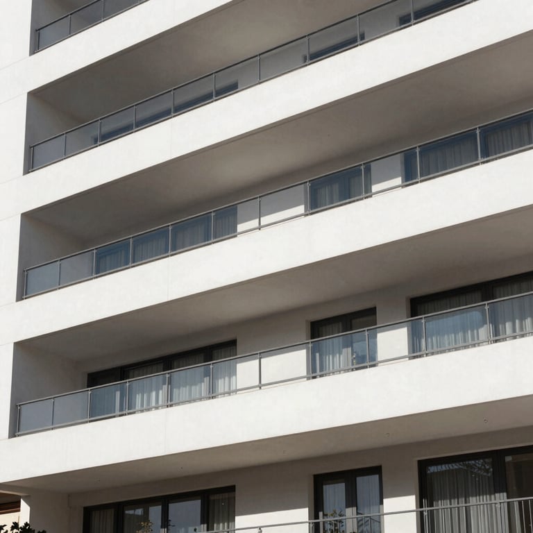 Modern residential facade in Madrid with high-quality white SATE finishing and clean lines.