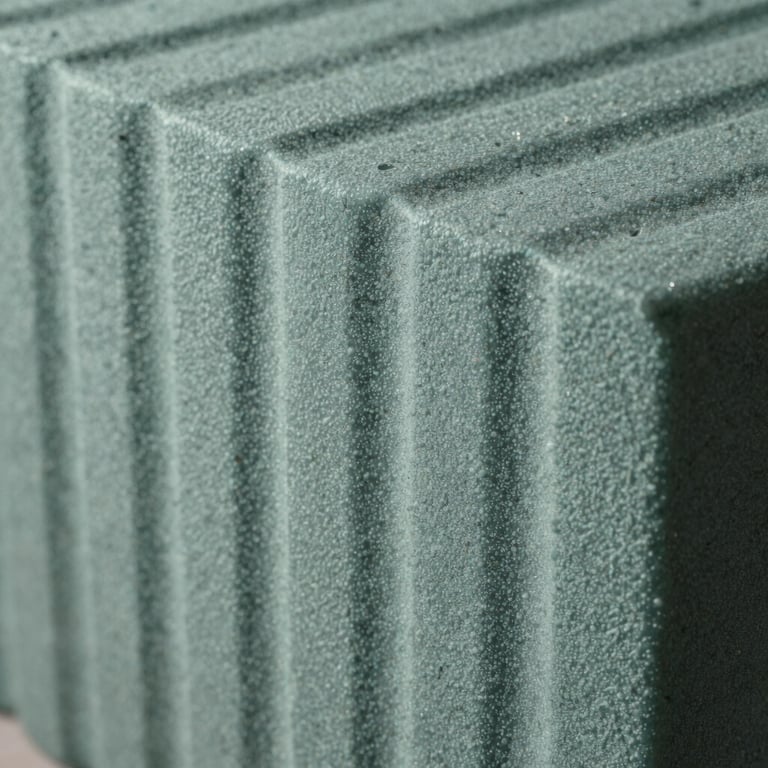 Close-up detail of thermal insulation textures in a sophisticated muted teal and sage palette.