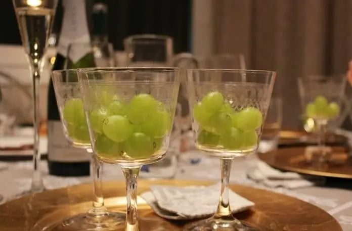 Green grapes prepared for the Italian New Year’s Eve midnight tradition, symbolizing luck and prosperity