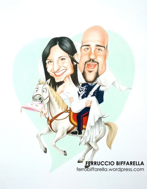 Caricatura idea di Matrimonio Sposi a cavallo