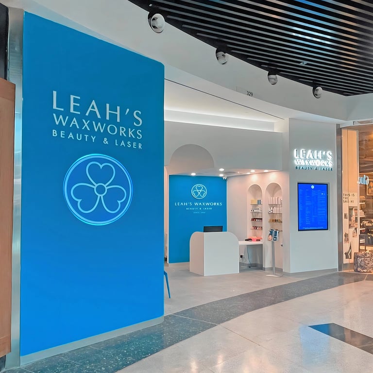 Westfield Eastgardens storefront with Leah's Waxworks branding, hinting at the serene, clinical luxury within.