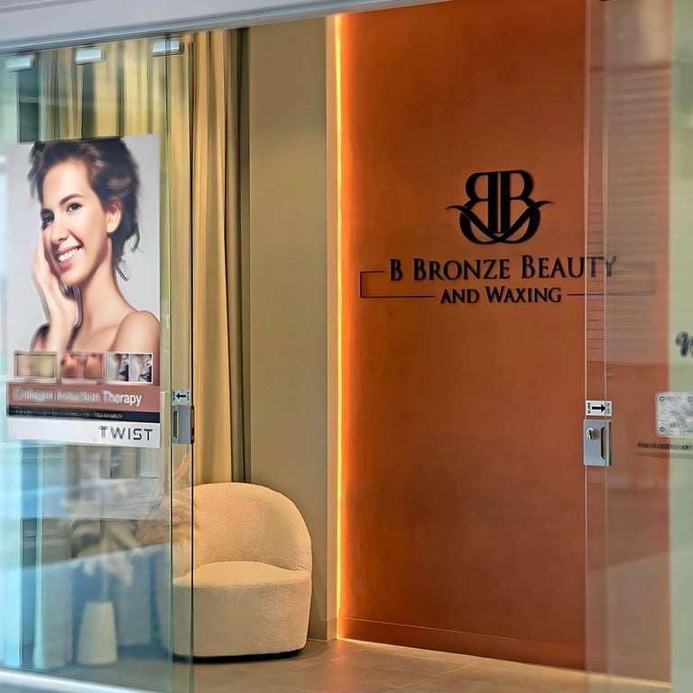 Textured bronze feature wall with backlit LED lighting