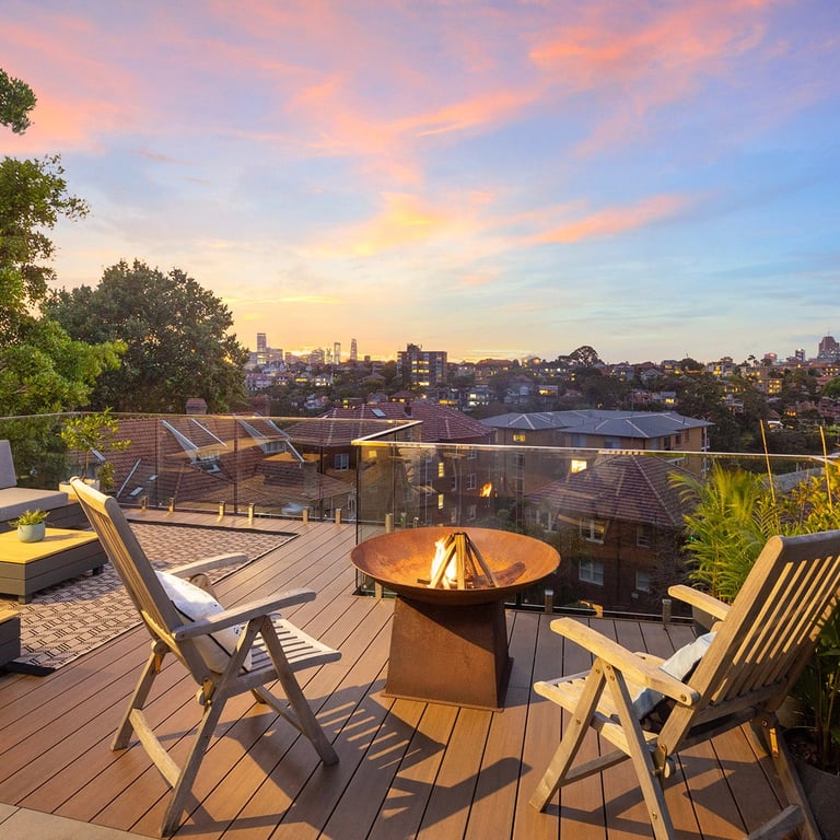 Rooftop design of the penthouse in Mosman overlooking Mosman Bay