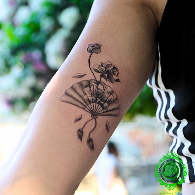 Vietnam Lotus Fan Tattoo by MaxDuong Tattoo Da Nang