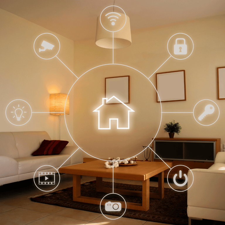 a living room with a table and a couch