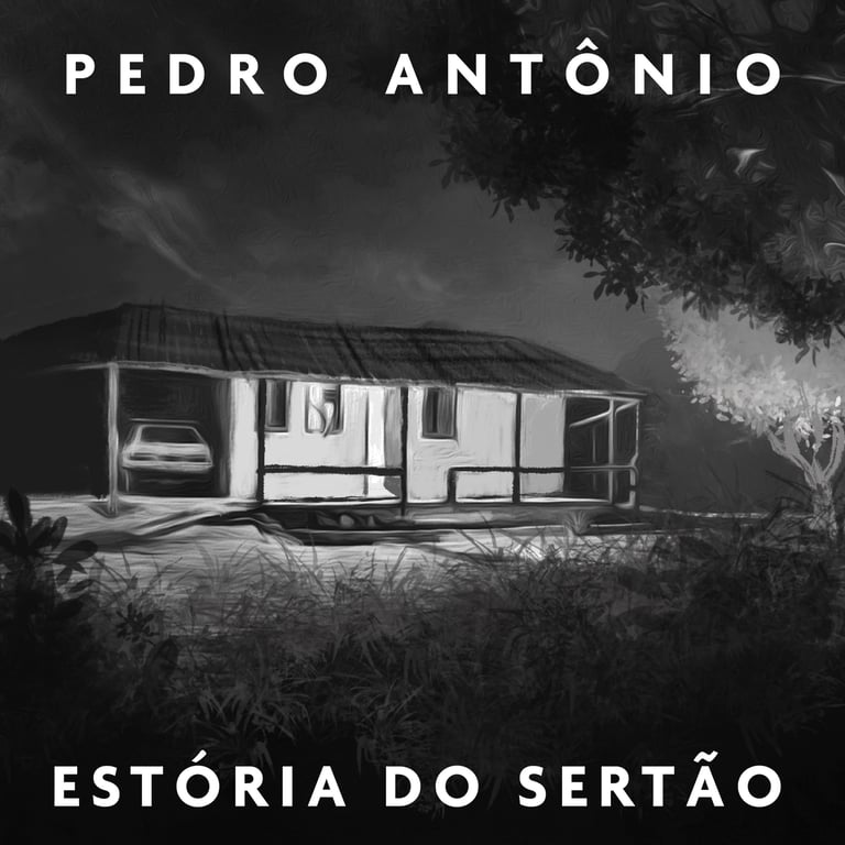a house with a dark background and a dark background with a black and white photo