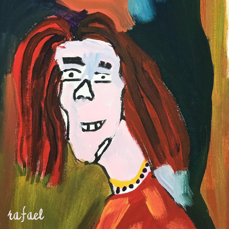 a painting of a woman with red hair and a red dress