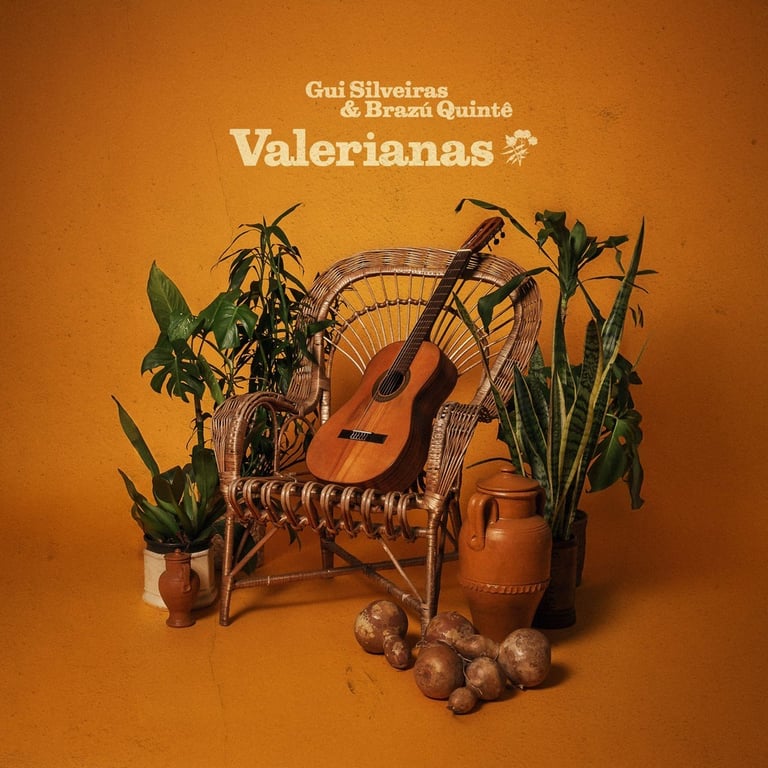 a guitar and a guitar sitting on a chair