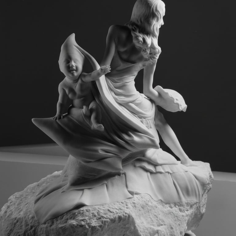 Sculpture in white marble based on the work "Yerma" by García Lorca