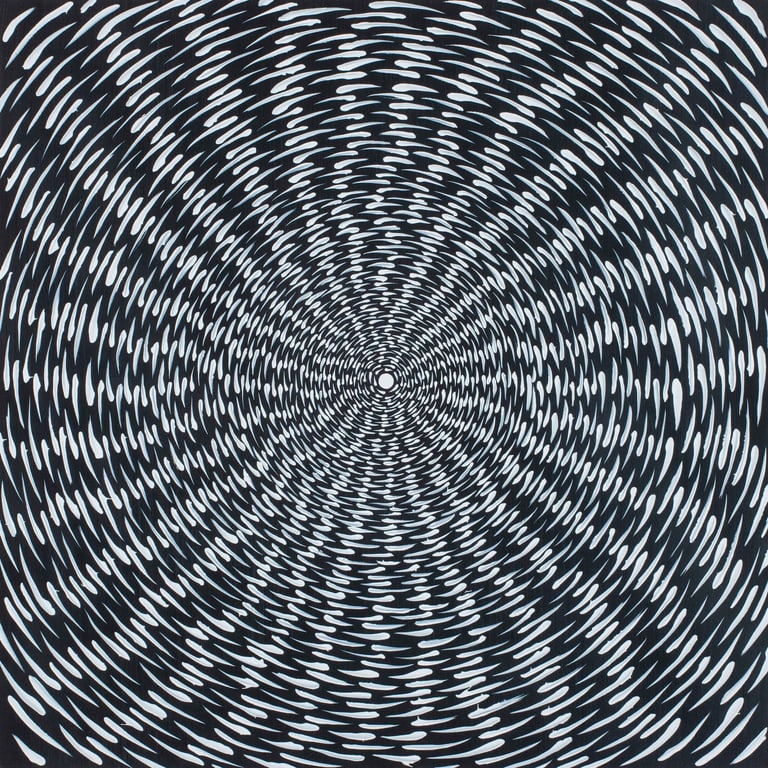 Radiating black and white optical illusion evoking vibration and movement