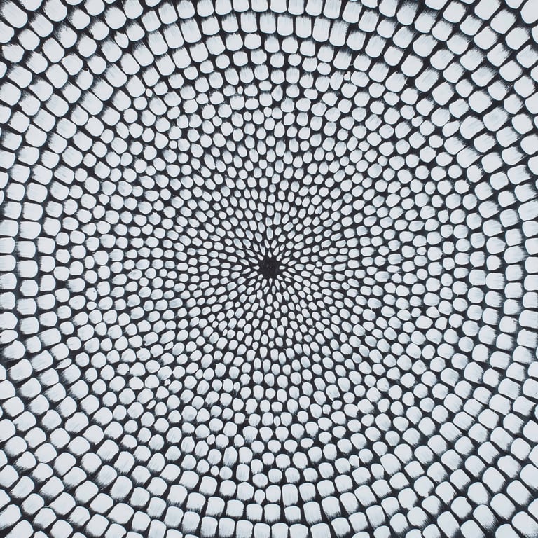 Monochrome ripple effect converging to central dot with spiritual meaning