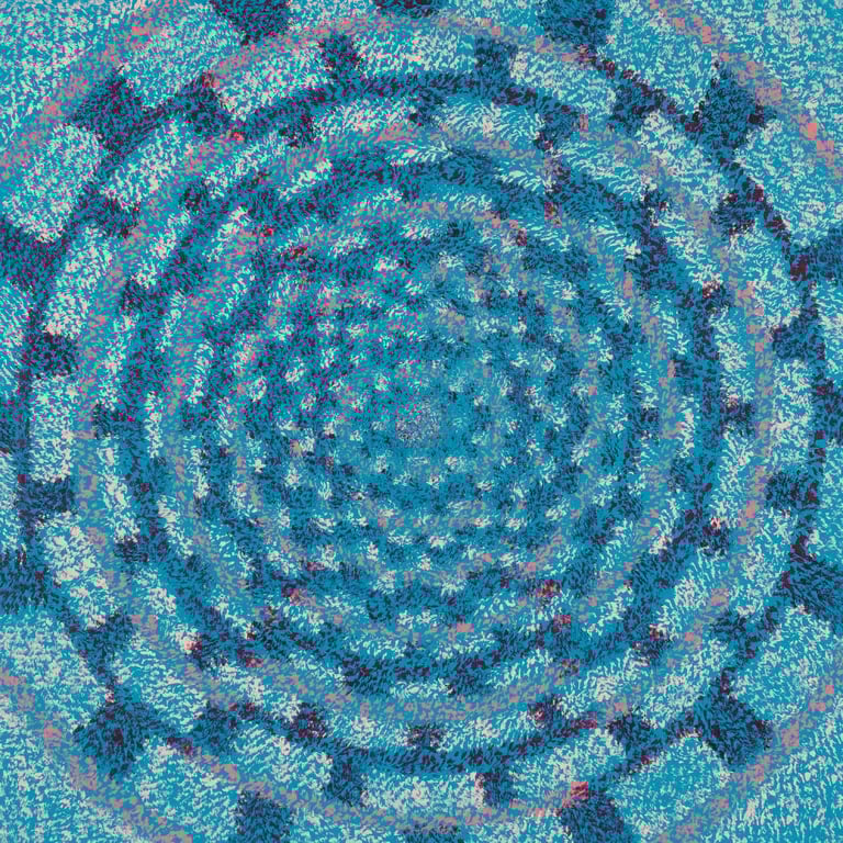 Blue vortex acrylic artwork with mosaic pattern – Chaotic Order collection by Adib Haddad