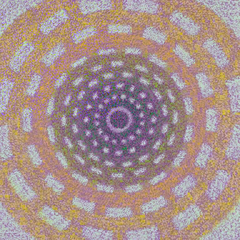 Dark-core mosaic painting symbolizing focused spiritual energy and inward movement – Chaotic Order