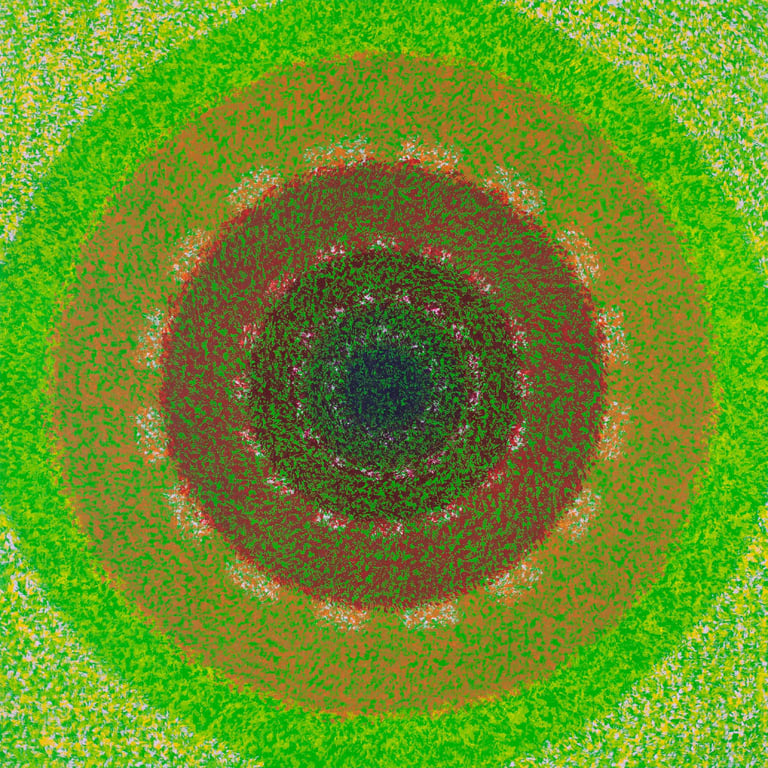 Green acrylic painting with concentric mosaic pattern representing stillness and self-reflection – C
