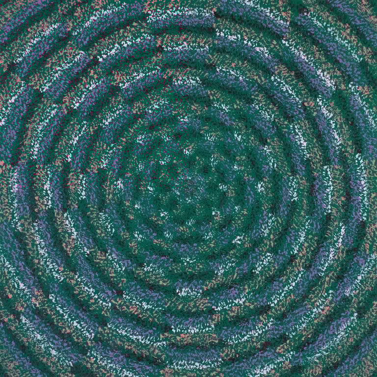Green spiral acrylic painting with optical illusion, spiritual vibration, and inward energy
