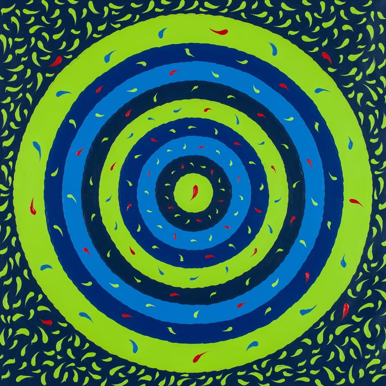 Blue glowing center radiating concentric sacred energy by Adib Haddad