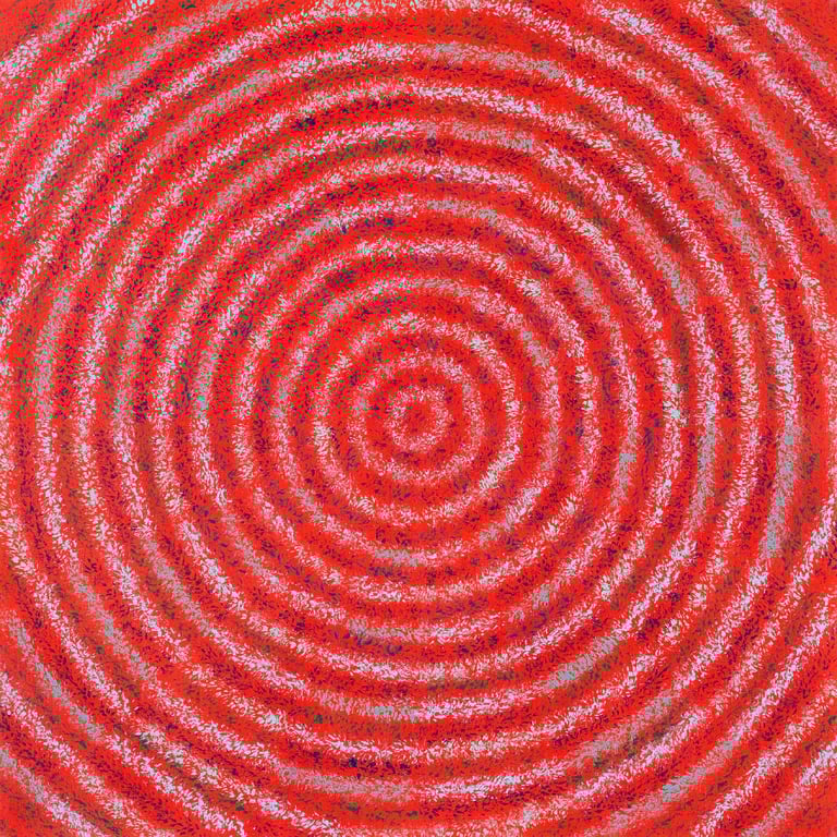 Red circular vortex pattern reflecting sacred sight and vibration from Circles of Perception